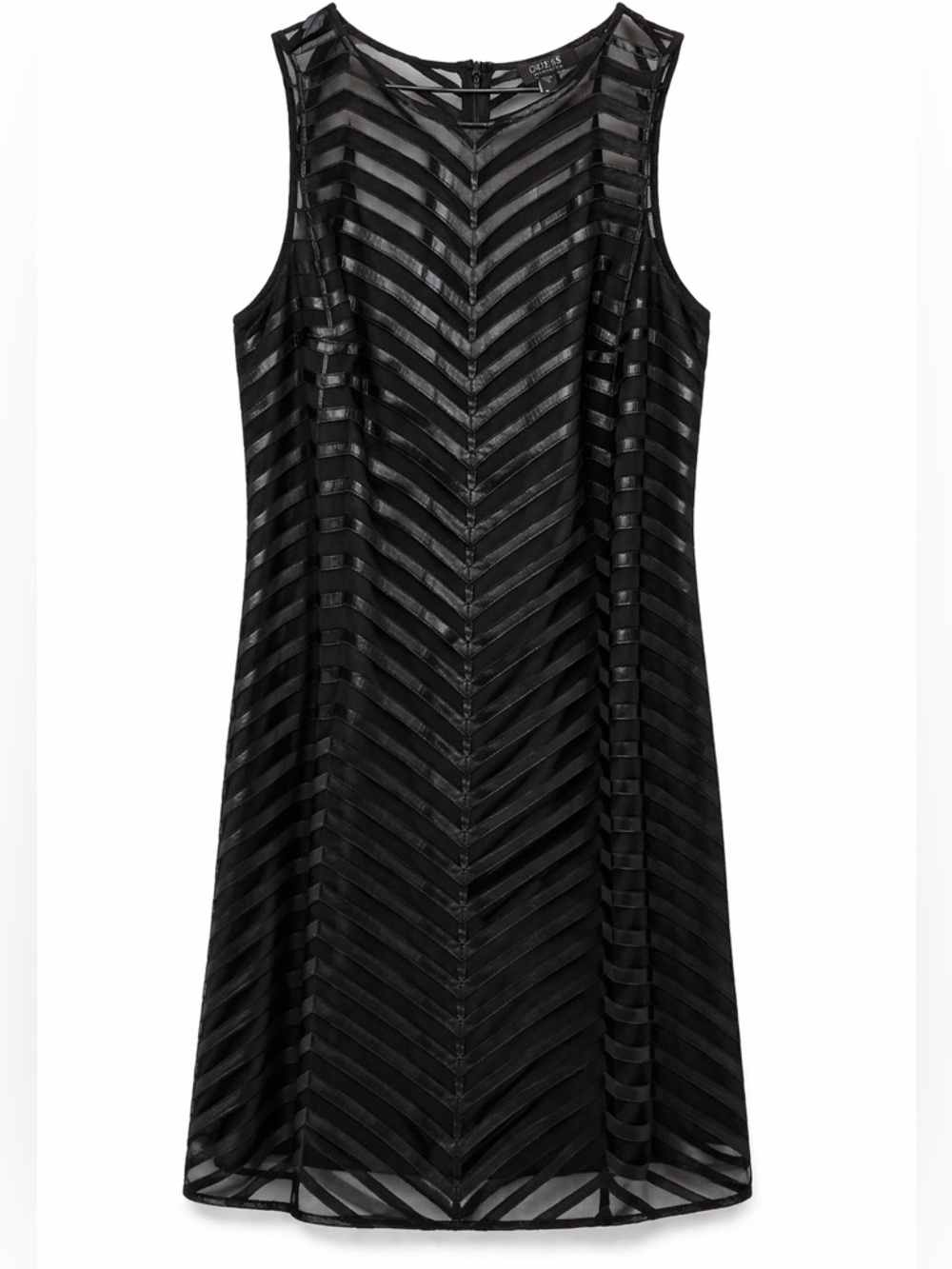 Guess Black Faux Leather Chevron-Striped Sleeveless Mini Dress (rack)